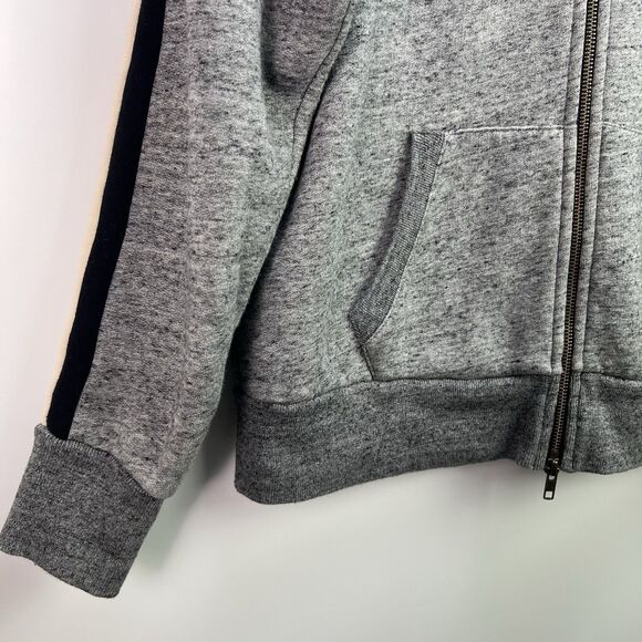 J. Crew Zip Up Hoodie Size Medium Gray Sherpa Lined Track Stripe Jacket Style - Picture 2 of 7